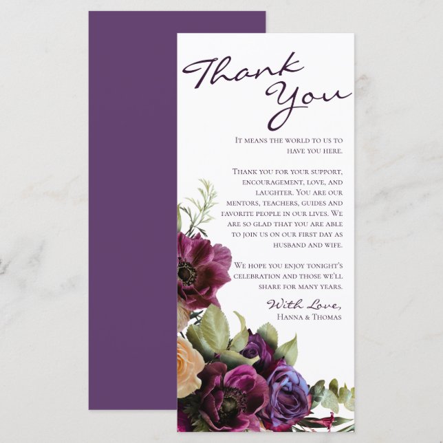 Lavender Floral Wedding Vielen Dank Platzkarte Menükarte (Vorne/Hinten)