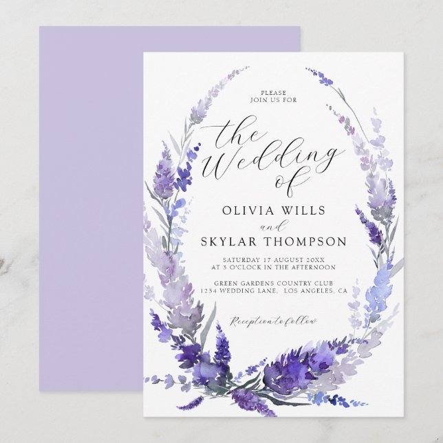 Lavender Floral Wreath Botanical Mauve Wedding Einladung (Vorne/Hinten)