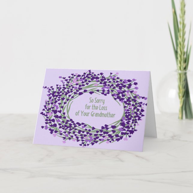 Lavender Floral Wreath für den Verlust der Großmut Karte (Vorderseite)