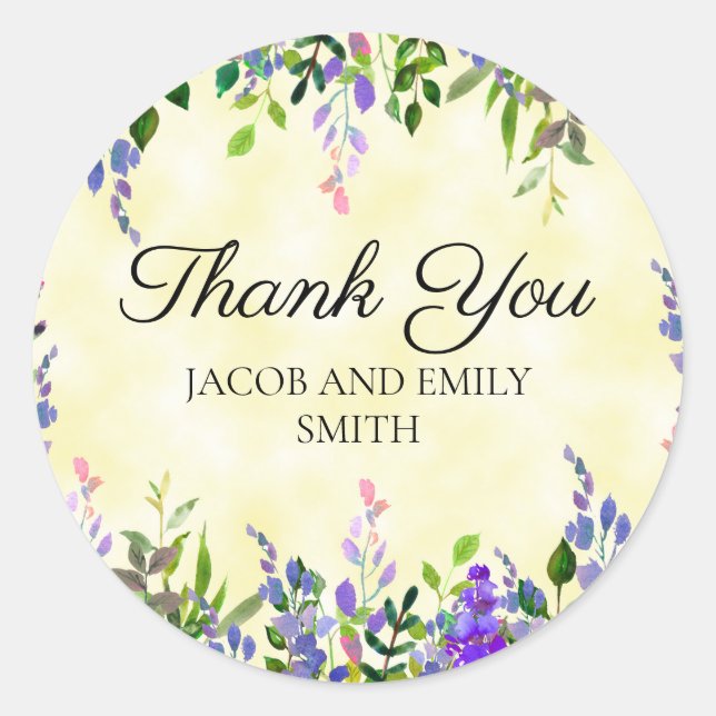 Lavender Floral Yellow Wedding Danke Sticker (Vorderseite)