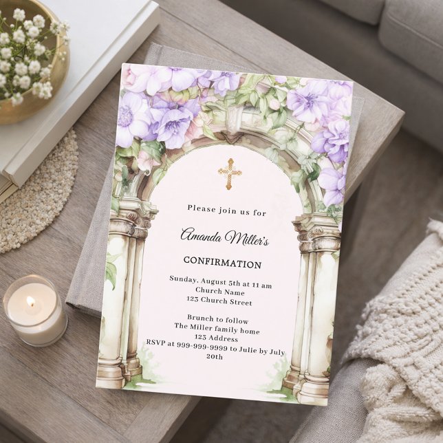 Lavender florals arch girl Confirmation Einladung (Von Creator hochgeladen)