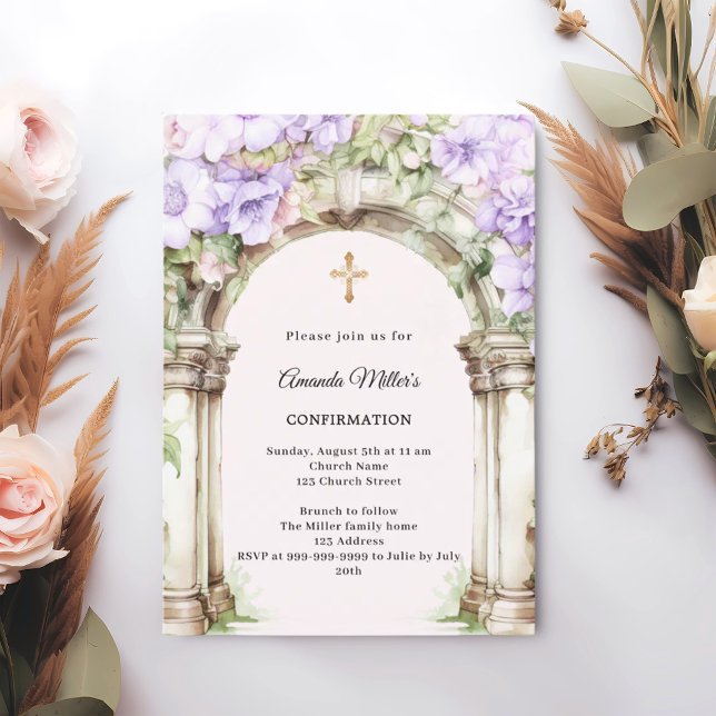Lavender florals arch girl Confirmation Einladung (Von Creator hochgeladen)