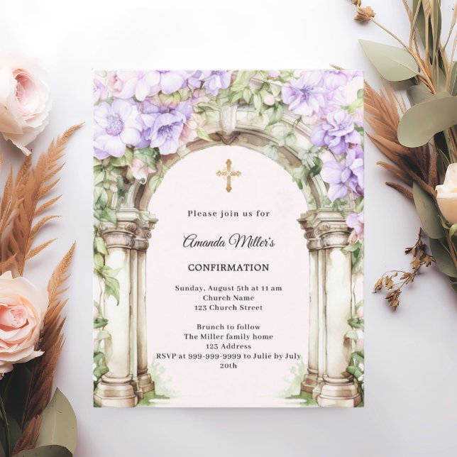 Lavender florals arch girl Confirmation invitation (Von Creator hochgeladen)