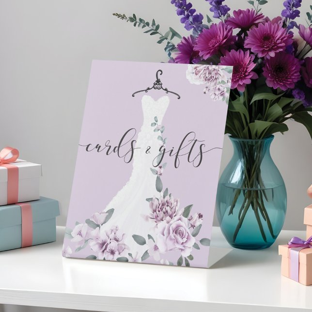 Lavender Florals Brautparty Karten und Geschenke Sockelschild (Lavender Florals Bridal Shower Cards & Gifts Pedestal Sign)