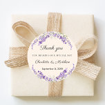 Lavender florals cream champagne wedding thank you runder aufkleber<br><div class="desc">Seal your wedding favors with this elegant lavender thank you sticker. The design features a delicate watercolor wreath of purple lavender sprigs and soft green eucalyptus foliage.  Soft cream,  champagne background.  These labels are perfect for late summer or fall weddings following a rustic garden theme.</div>