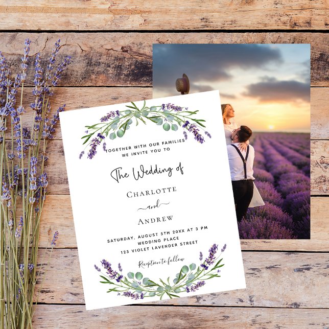 Lavender Florals Foto Budget Hochzeitseinladung (Von Creator hochgeladen)