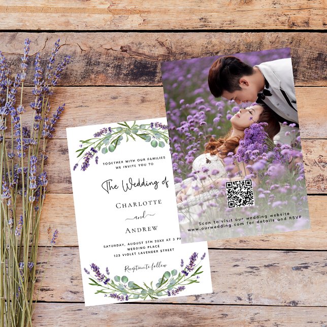 Lavender florals Foto QR UAWG Luxus Hochzeit Einladung (Von Creator hochgeladen)