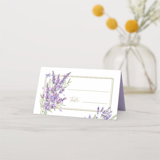 Lavender Florals Lila Wedding Platzkarte (Vorderseite)