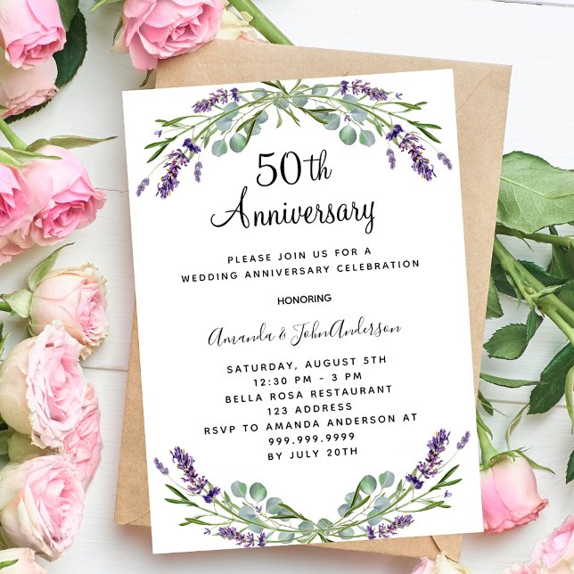 Lavender Florals Luxus 50. Hochzeitstag Einladung (Von Creator hochgeladen)