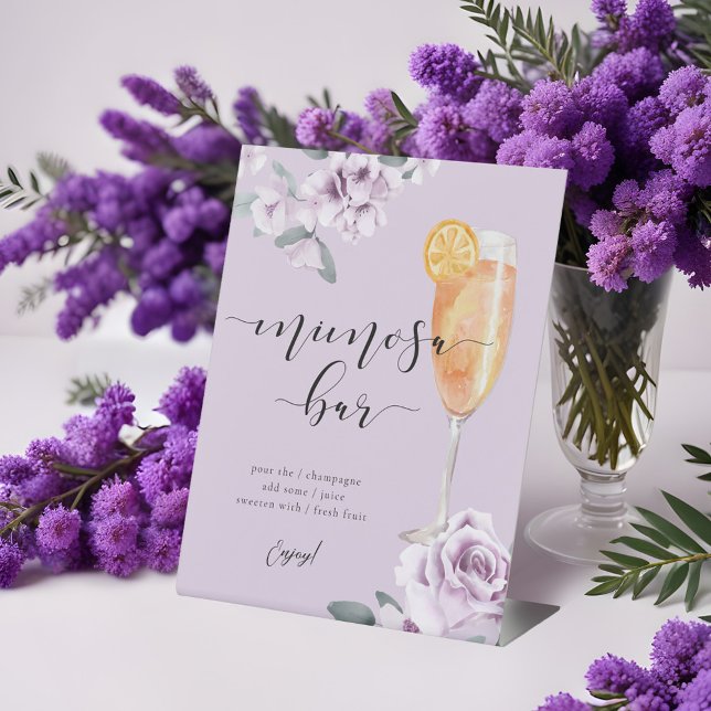 Lavender Florals Watercolor Mimosa Bar Cocktail Sockelschild (Lavender Florals Watercolor Mimosa Bar Cocktail Pedestal Sign)