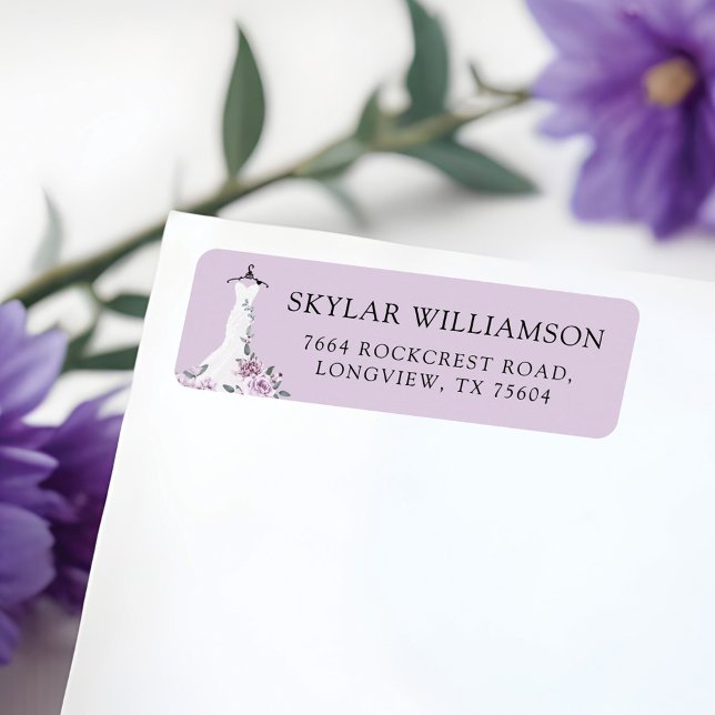 Lavender Florals White Wedding Dress Brautparty (Lavender Florals White Wedding Dress Bridal Shower Label)