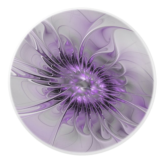 Lavender Flower Dream Modern Abstract Fractal Art Keramikknauf (Vorderseite)