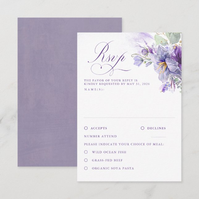 Lavender Flowers Botanical Chic Wedding RSVP Karte (Vorne/Hinten)