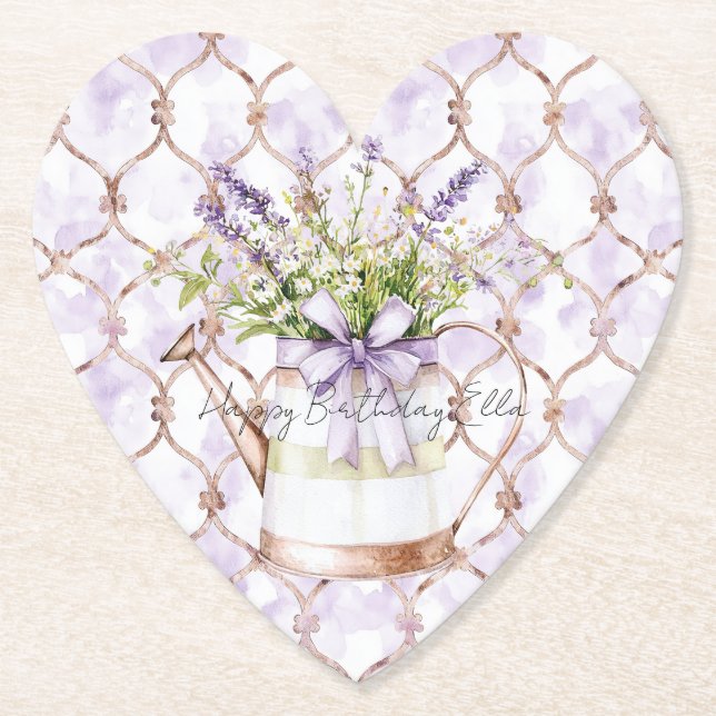 Lavender Flowers Bow Birthday Untersetzer (Vorderseite)