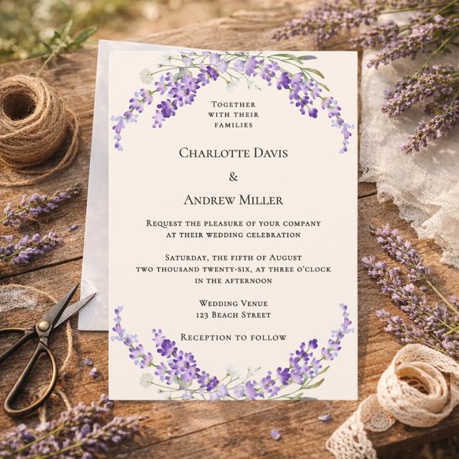 Lavender flowers champage cream wedding einladung (Von Creator hochgeladen)