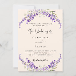 Lavender flowers champage cream wedding einladung