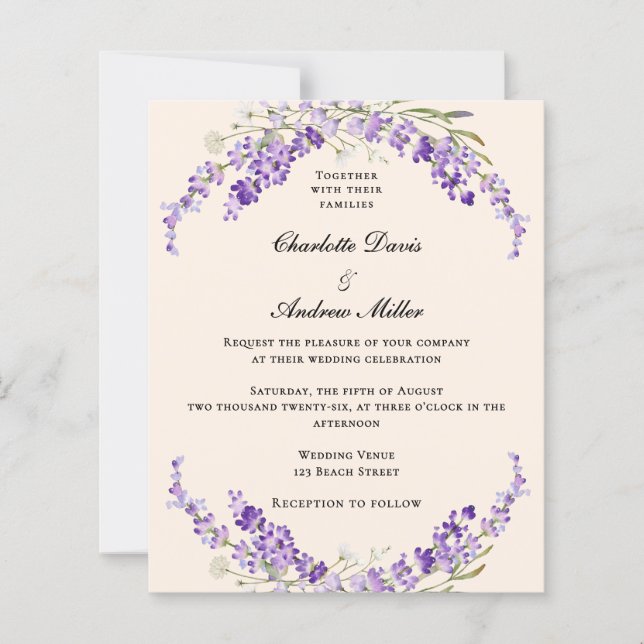 Lavender flowers champage cream wedding invitation (Vorderseite)