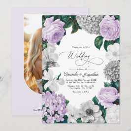 Lavender Fog, Heather Gray & Winter White Wedding Einladung