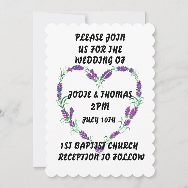 LAVENDER FRAME HEART WEDING INVITAATIONEN CUSTOM EINLADUNG (Vorderseite)