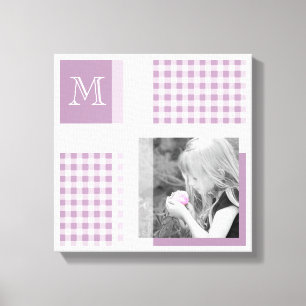 Lavender Fügen Sie Ihr Foto Gingham Modern Monogra Leinwanddruck