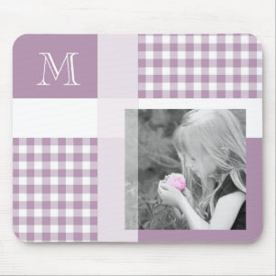 Lavender Fügen Sie Ihr Foto Gingham Modern Monogra Mousepad