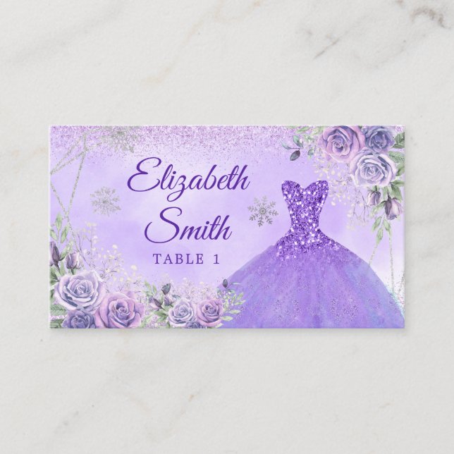 Lavender Geometric Christmas Princess Quinceañera Platzkarte (Vorderseite)
