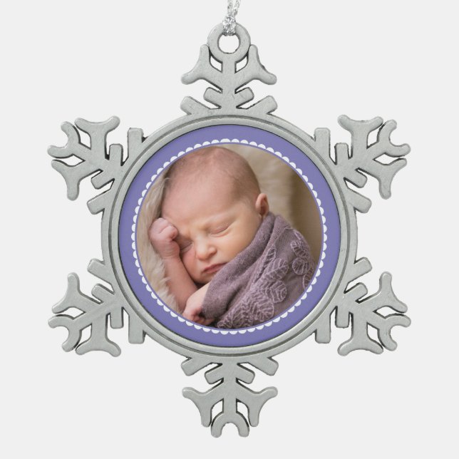 Lavender gerahmte Foto Schneeflocke Weihnachten Schneeflocken Zinn-Ornament (Vorderseite)