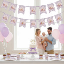 Lavender Gingham 1st Birthday Bunting Flags
