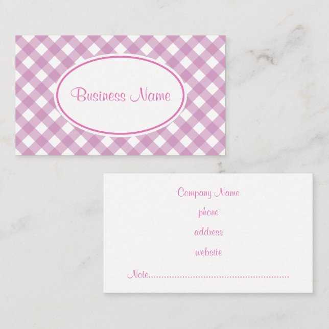 Lavender Gingham Business Card Visitenkarte (Vorne/Hinten)