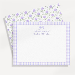 Lavender Gingham & Floral Baby Note Card Einladung
