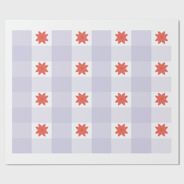 Lavender Gingham Floral Pattern Wrapping Paper  Geschenkpapier (Flach)