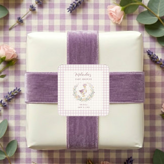 Lavender Gingham Goose Envelope Seal LPM26 Quadratischer Aufkleber
