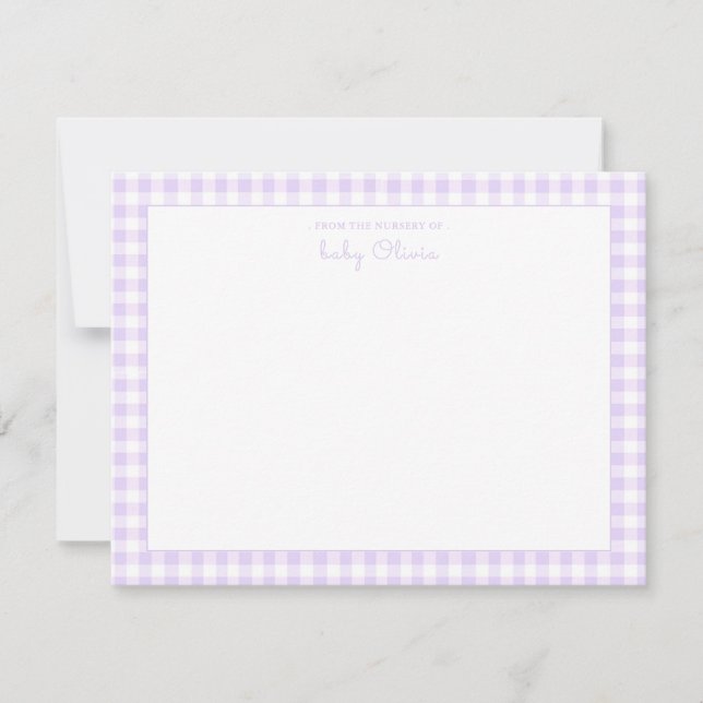 Lavender Gingham Karo Baby Flat Vielen Dank Dankeskarte (Vorderseite)