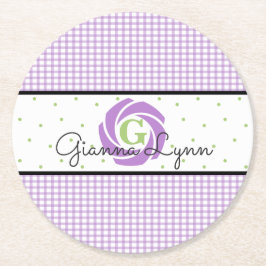 Lavender Gingham Mit Monogramm Runder Pappuntersetzer