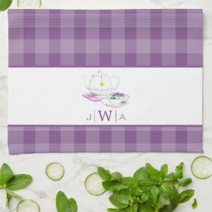 Lavender Gingham Mit Monogramm Tea Party Geschirrtuch