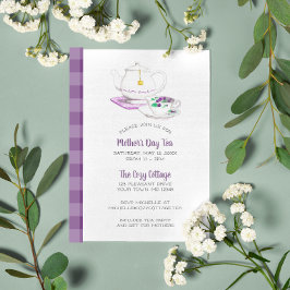 Lavender Gingham Mother's Day Tea Party Einladung