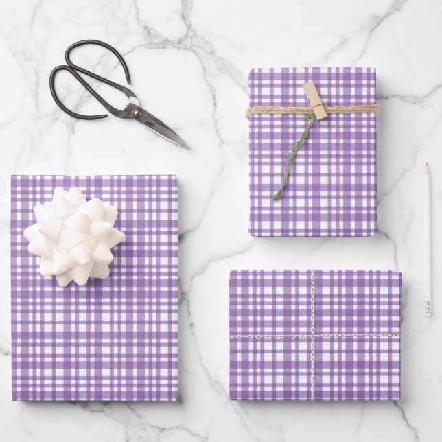 Lavender Gingham Packpapier Geschenkpapier Set (Vorderseite)
