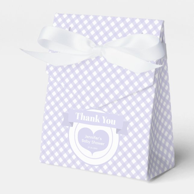 Lavender Gingham Pattern Baby Dusche Vielen Dank Geschenkschachtel (Vorderseite)