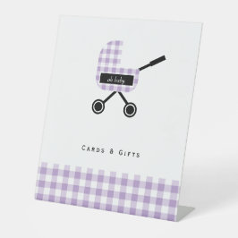 Lavender Gingham Pram Baby Duschkarten Sockelschild