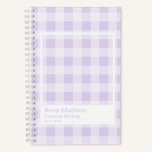 Lavender Gingham Transparent Frame Notebook Notizbuch (Vorderseite)