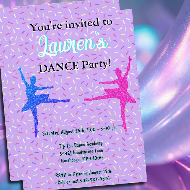 Lavender Glitzer Ballerina Tanz Party Einladung (dance party)