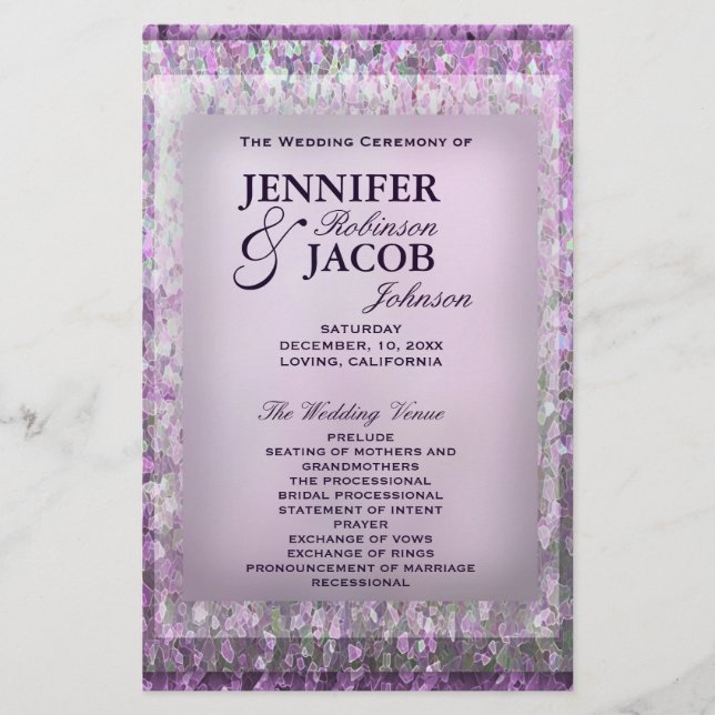 Lavender Glitzer Hochzeitsprogramm (Vorderseite)