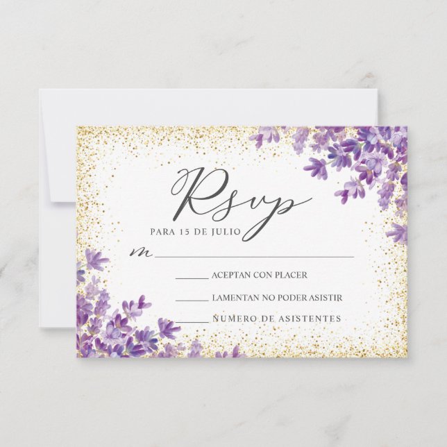 Lavender Glitzer Nuestra Boda Spanish Wedding RSVP Einladung (Vorderseite)