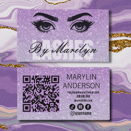 Lavender Glitzer Ombre Lash Tech QR Code Scannable Visitenkarte