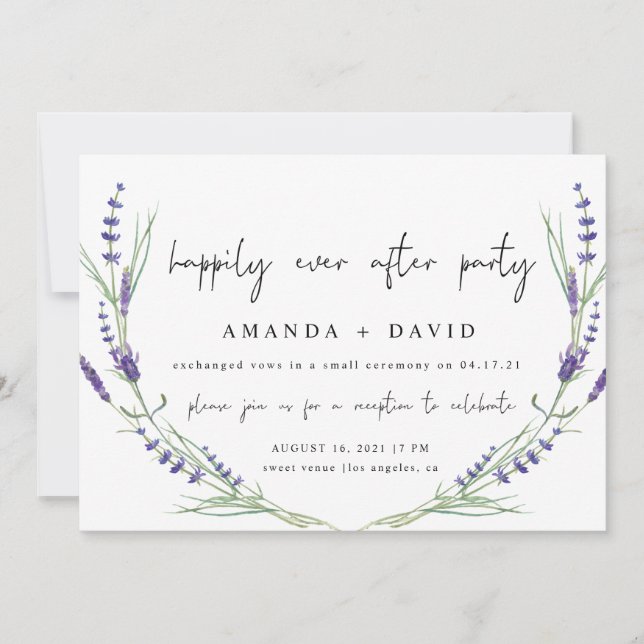 Lavender glücklicherweise je nach Hochzeit Empfang Einladung (Vorderseite)