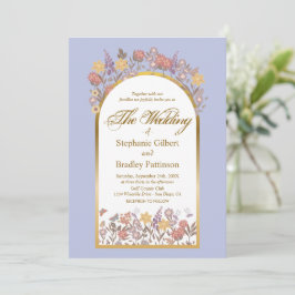 Lavender Gold Botanische Blumen Elegante Hochzeit Einladung
