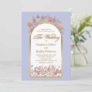 Lavender Gold Botanische Blumen Elegante Hochzeit Einladung