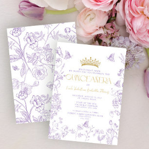Lavender Gold Butterfly Quinceañera Quince Años Einladung