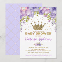 Lavender Gold Crown Princess Floral Baby Dusche