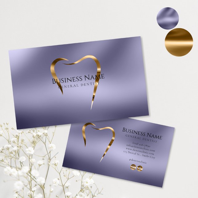 Lavender & Gold Dentist Business Card Visitenkarte (Von Creator hochgeladen)